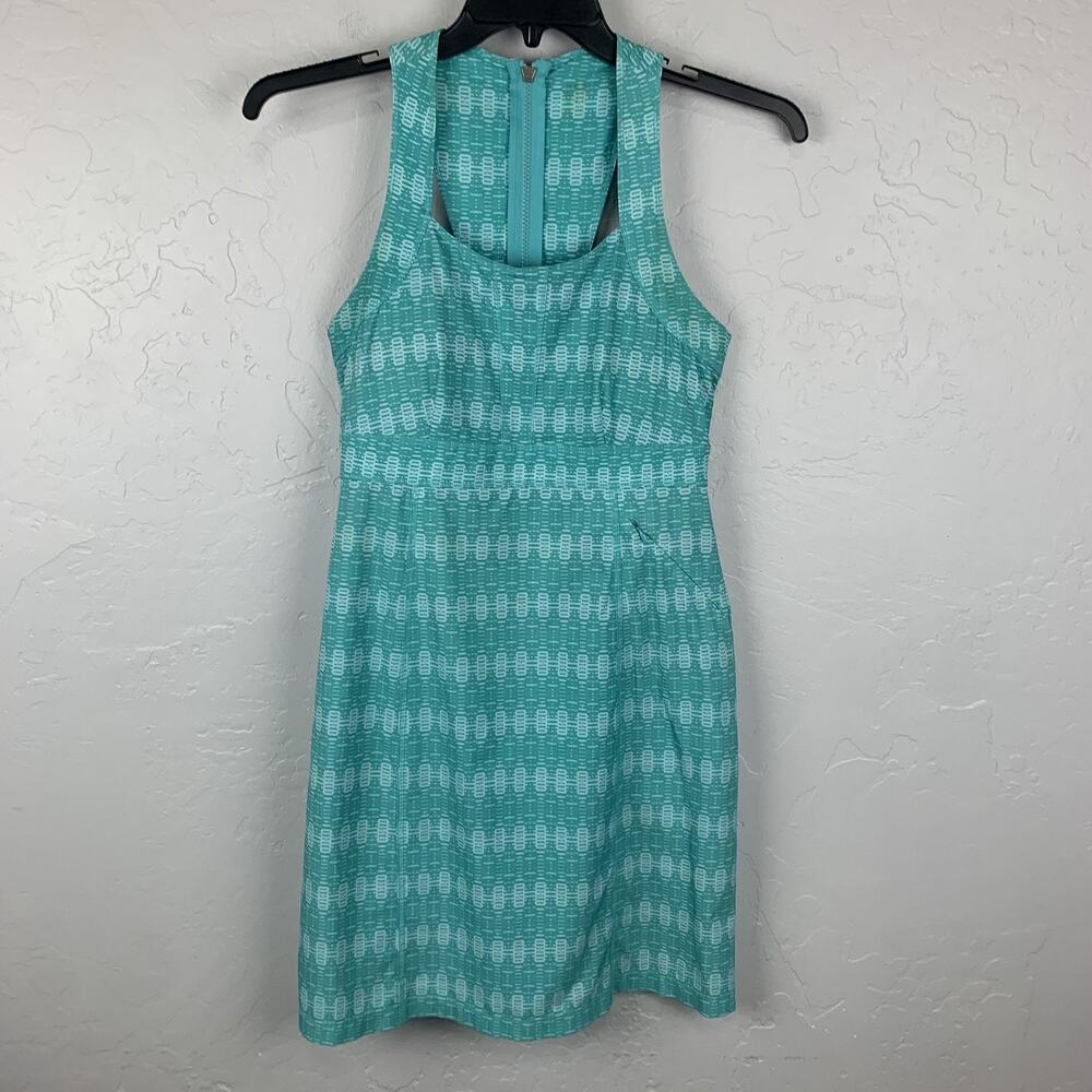 Title Nine Nimblene Dress Womens Size 4 Green Fit & Flare Geometric Zip